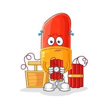 the lipstick holding dynamite character. cartoon mascot vector
