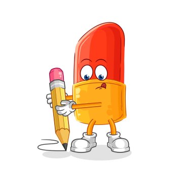 the lipstick write with pencil. cartoon mascot vector