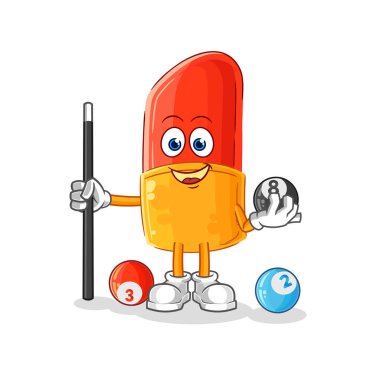 the lipstick plays billiard character. cartoon mascot vector