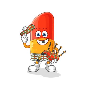 the lipstick scottish with bagpipes vector. cartoon character