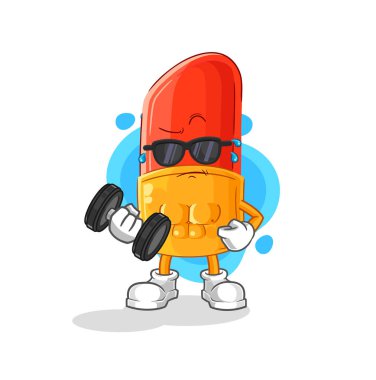 the lipstick lifting dumbbell vector. cartoon character