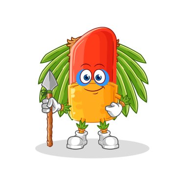 the lipstick tribal man mascot. cartoon vector