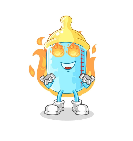 Baby Bottle Fire Mascot Cartoon Vector — Stock Vector