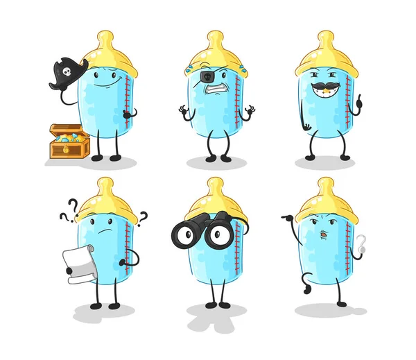 Bebé Biberón Personaje Del Grupo Pirata Vector Mascota Dibujos Animados — Vector de stock