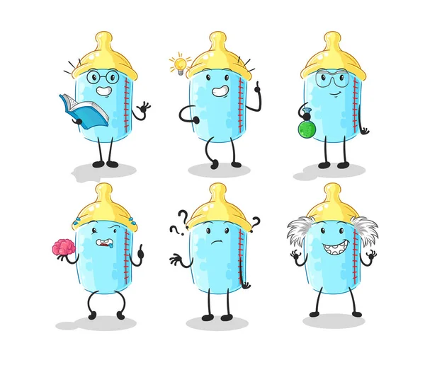 Baby Bottle Thinking Group Character Cartoon Mascot Vector — Stok Vektör
