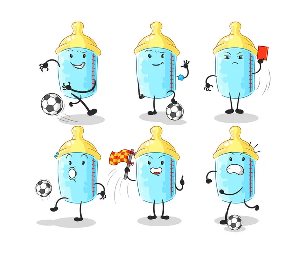 Baby Bottle Football Group Character Cartoon Mascot Vector — Stok Vektör