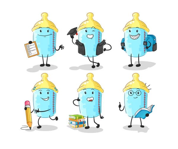 Baby Bottle Education Set Character Cartoon Mascot Vector — Stok Vektör