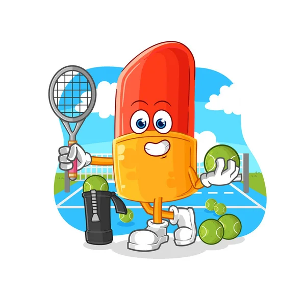 Lápiz Labial Juega Ilustración Tenis Vector Carácter — Vector de stock