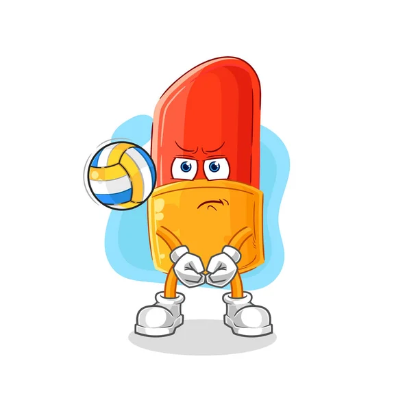 Lipstick Play Volleyball Mascot Cartoon Vector — Stock Vector