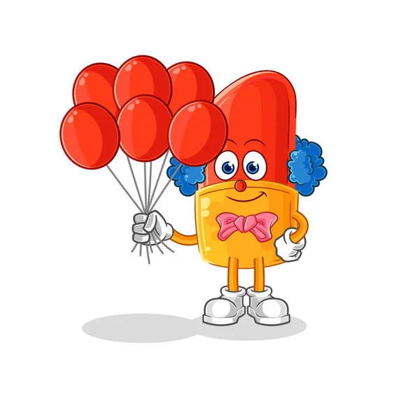 Payaso Lápiz Labial Con Vector Globos Personaje Dibujos Animados — Archivo Imágenes Vectoriales