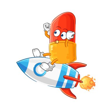 the lipstick ride a rocket cartoon mascot vector