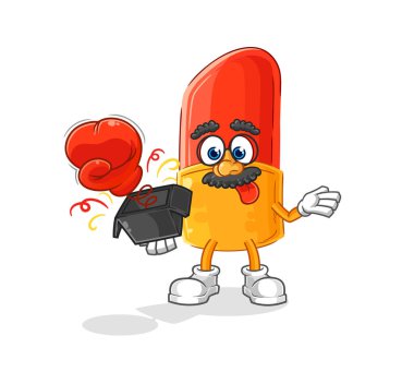 the lipstick prank glove in the box. cartoon mascot