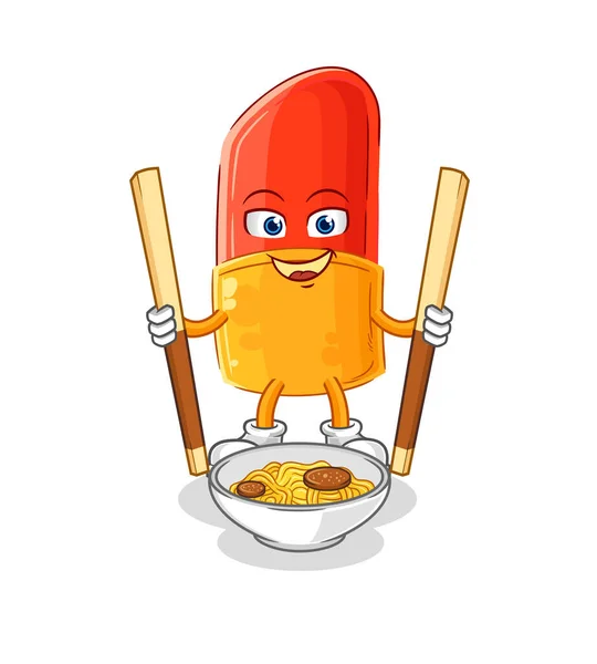 Lipstick Eat Noodle Cartoon Character Mascot Vector — Vettoriale Stock