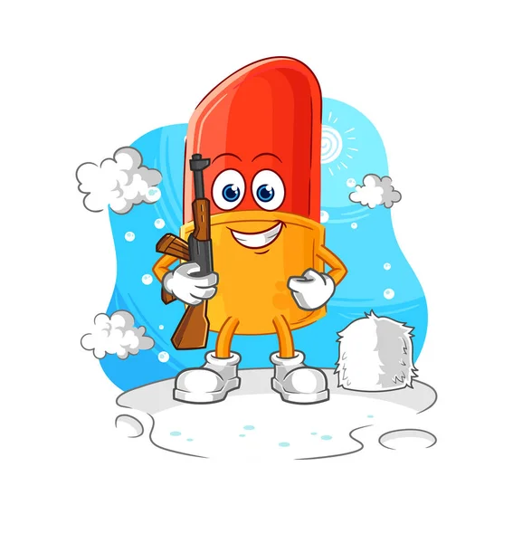 Lipstick Soldier Winter Character Mascot Vector — Stok Vektör