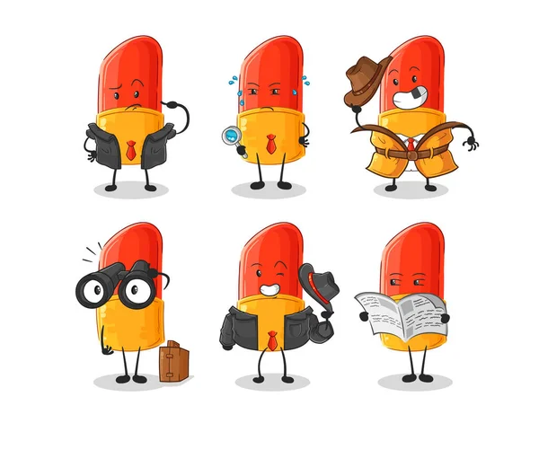 Lipstick Detective Group Character Cartoon Mascot Vector — Stock Vector