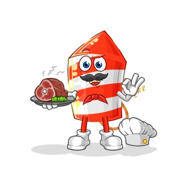 the fireworks rocket chef with meat mascot. cartoon vecto