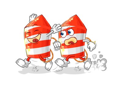 the fireworks rocket play chase cartoon. cartoon mascot vecto