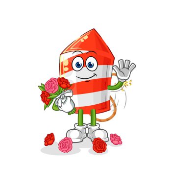 the fireworks rocket with bouquet mascot. cartoon vecto