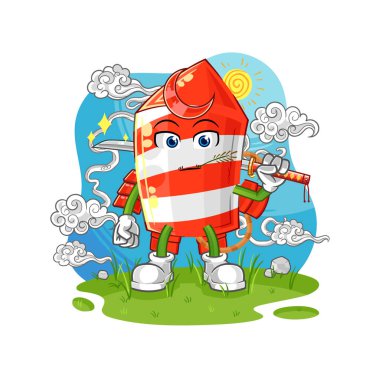 the fireworks rocket samurai cartoon. cartoon mascot vecto