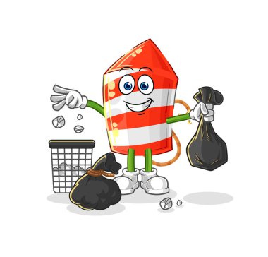 the fireworks rocket Throw garbage mascot. cartoon vecto