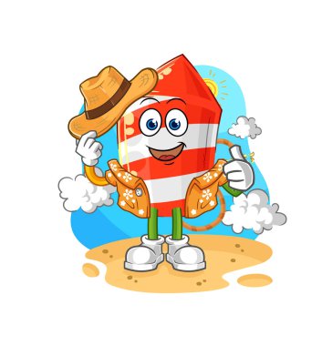 the fireworks rocket go on vacation. cartoon mascot vecto