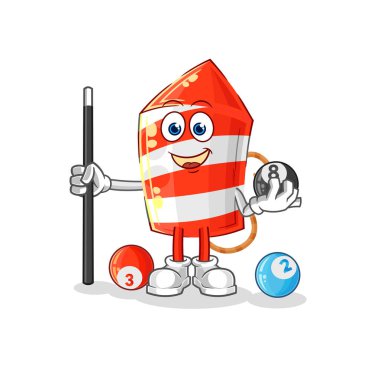 the fireworks rocket plays billiard character. cartoon mascot vecto
