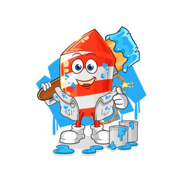 the fireworks rocket painter illustration. character vecto