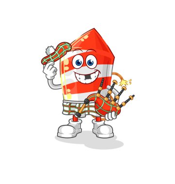 the fireworks rocket scottish with bagpipes vector. cartoon characte