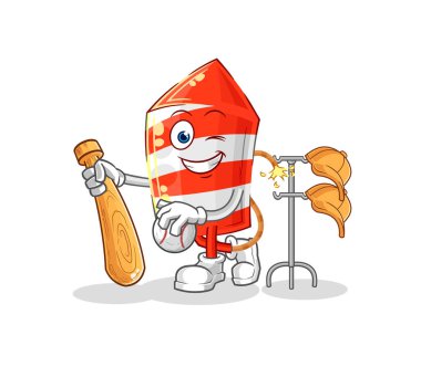 the fireworks rocket playing baseball mascot. cartoon vecto