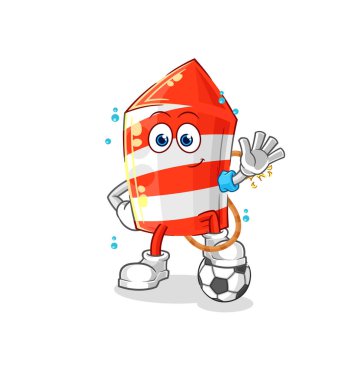 the fireworks rocket playing soccer illustration. character vecto