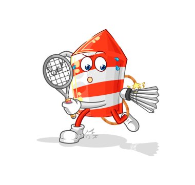 the fireworks rocket playing badminton illustration. character vecto