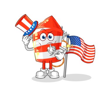 the fireworks rocket uncle sam character. cartoon mascot vecto