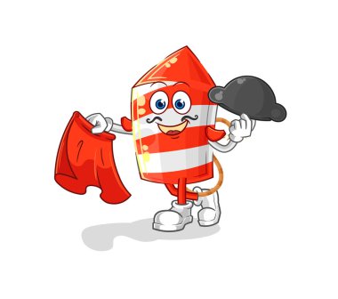 the fireworks rocket matador with red cloth illustration. character vecto