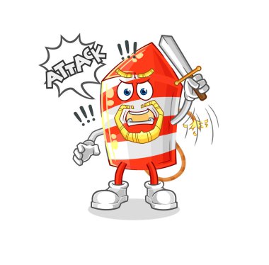 the fireworks rocket knights attack with sword. cartoon mascot vecto