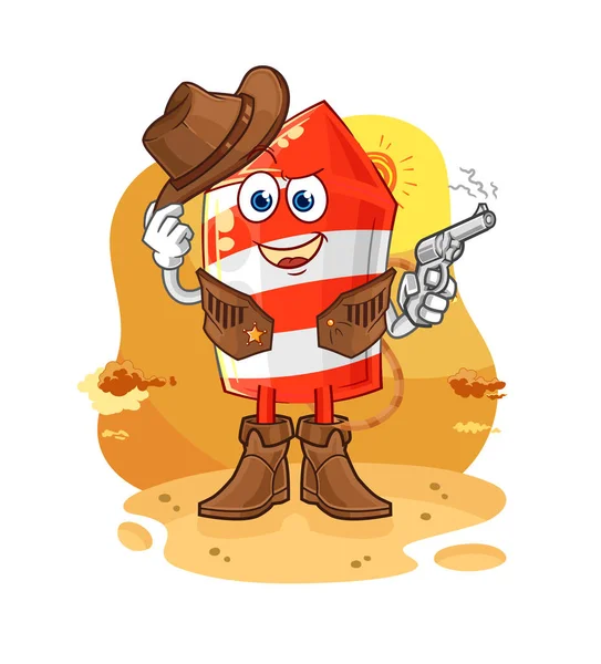 Fireworks Rocket Cowboy Gun Character Vecto — Stok Vektör