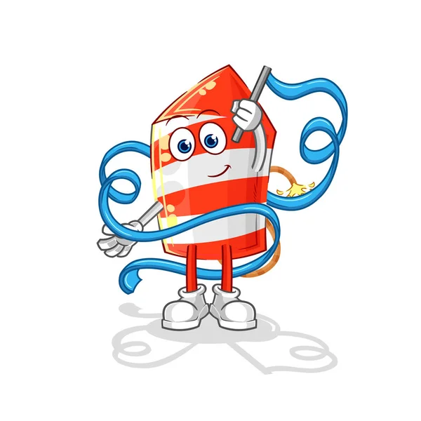 Fireworks Rocket Rhythmic Gymnastics Mascot Cartoon Vecto — Stock Vector