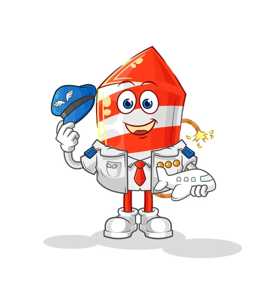 Mascota Piloto Cohetes Fuegos Artificiales Dibujos Animados Vecto — Vector de stock