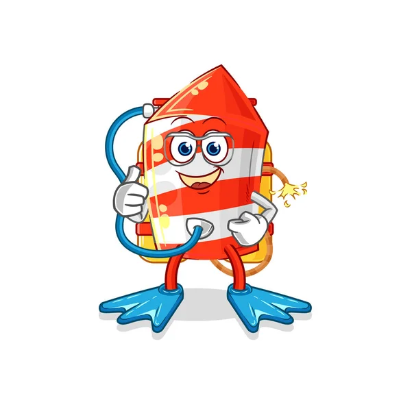 Fireworks Rocket Diver Cartoon Cartoon Mascot Vecto — Stockvektor