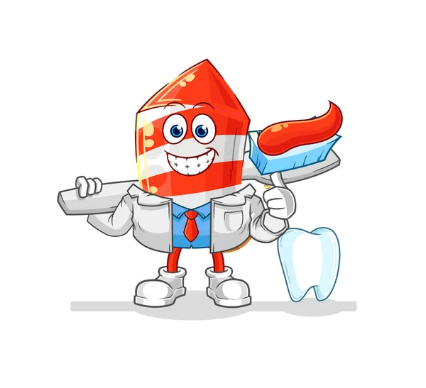 Fireworks Rocket Dentist Illustration Character Vecto — Stock Vector