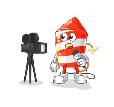 the fireworks rocket tv reporter cartoon. cartoon mascot vecto