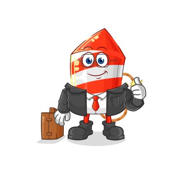 the fireworks rocket office worker mascot. cartoon vecto