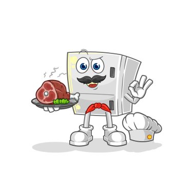 the fridge chef with meat mascot. cartoon vecto