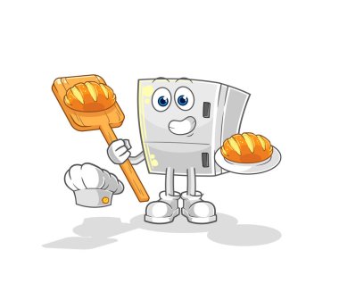 the fridge baker with bread. cartoon mascot vecto