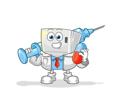 the fridge doctor holding medichine and injectio