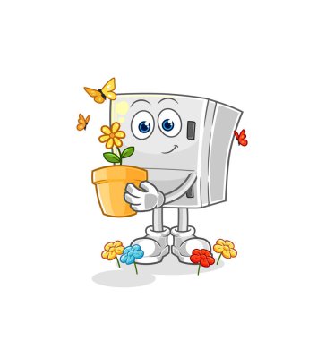 the fridge with a flower pot. character vecto