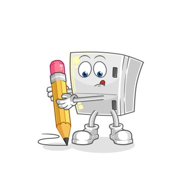 the fridge write with pencil. cartoon mascot vecto