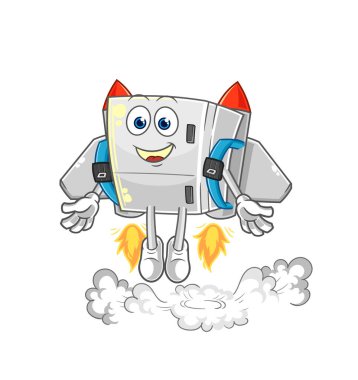 the fridge with jetpack mascot. cartoon vecto