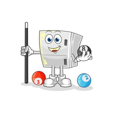 the fridge plays billiard character. cartoon mascot vecto