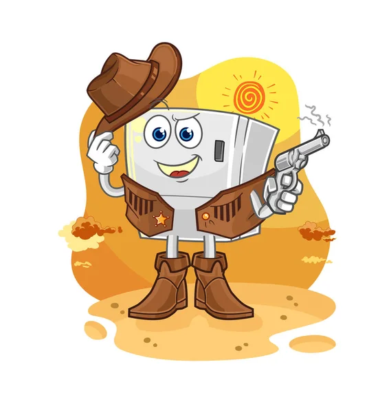 Fridge Cowboy Gun Character Vecto — Stock Vector