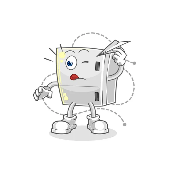 Fridge Paper Plane Character Cartoon Mascot Vecto — Stock Vector